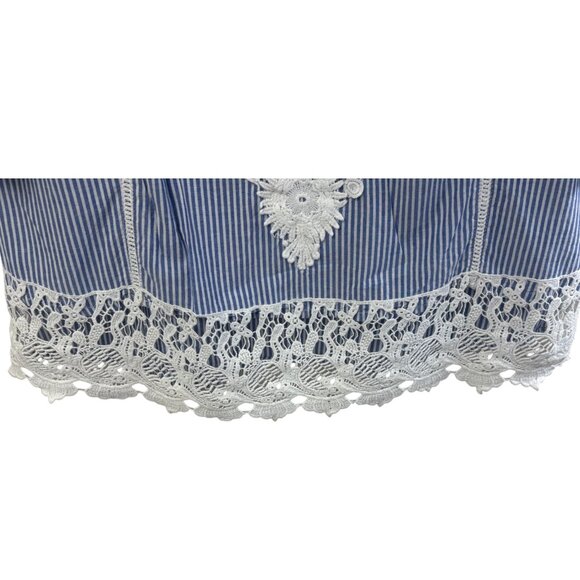 Kanishka Blue and White Striped Cotton Lace‎ Accent Tunic - Picture 6 of 7